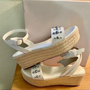NIB-Marc Fisher White Studded Joyce Espadrille Wedge Sandal